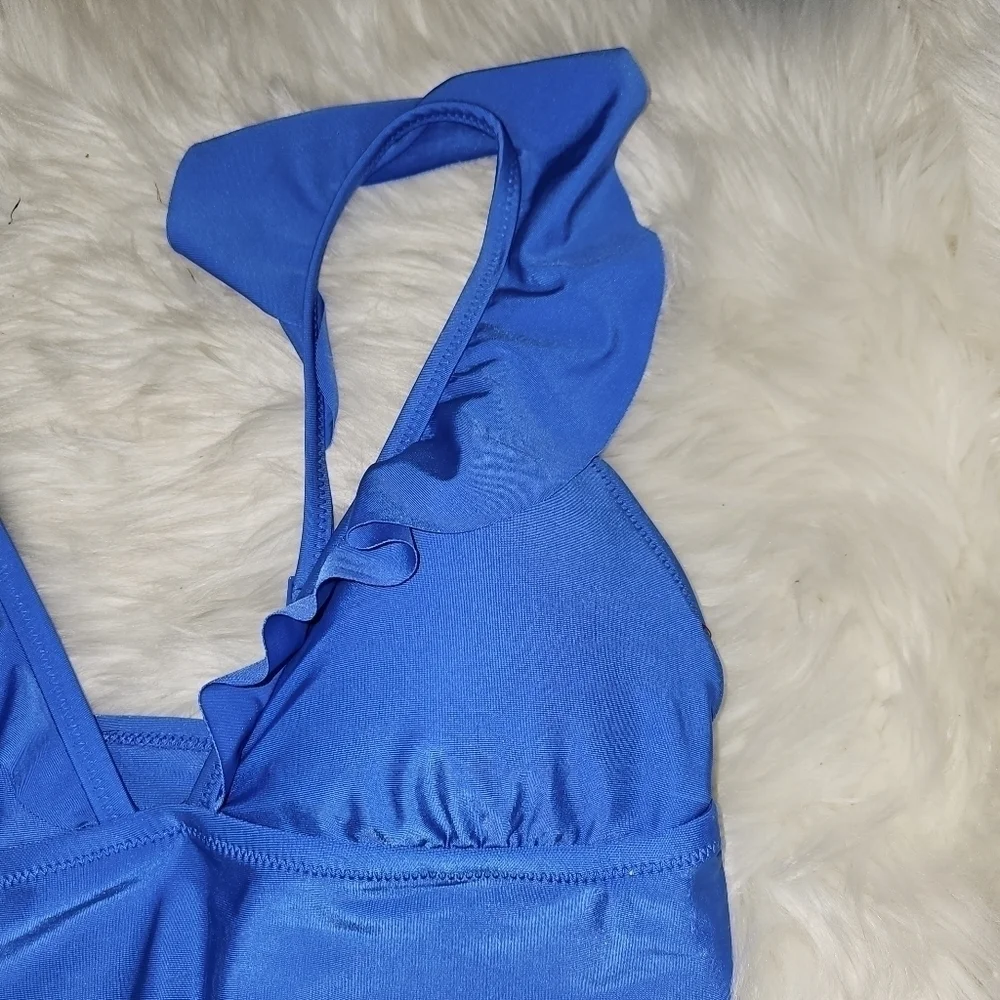 AERIE Ruffle Long Line Bikini Top -Xlarge , Blue Vibe Summer Vibes Festival Less